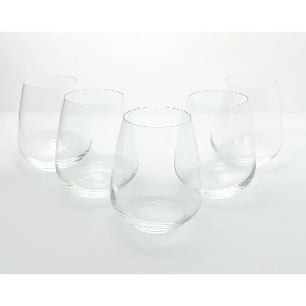 Luigi Bormioli “Crescendo” Set of 5 Stemless Wine Glasses 4 3/4” 23oz Signed